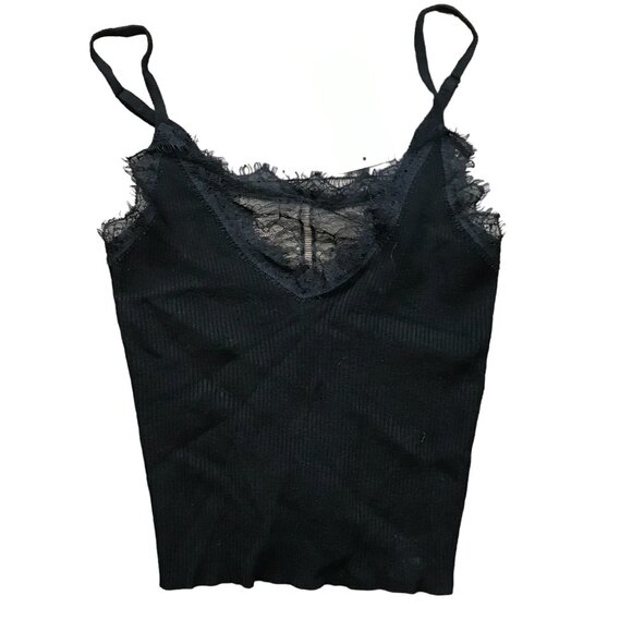 American Threads Knit and Lace‎ Top Women's M Black Spaghetti Strap Viscose NEW - Picture 1 of 12